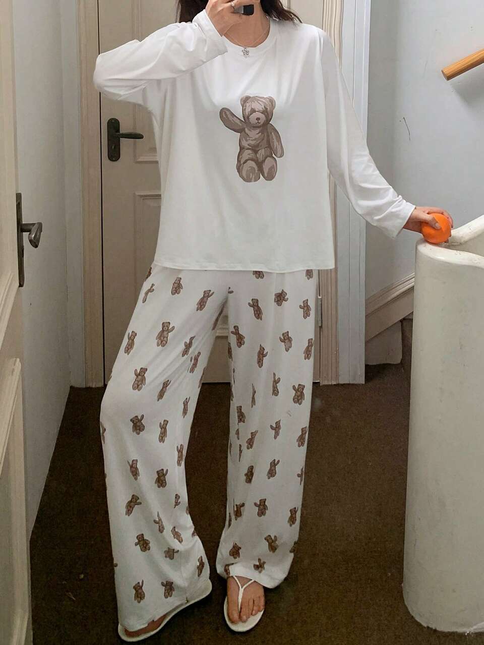Dazy Plus Cartoon Print Long Pants Loungewear Set Plus Size Women Spring Summer White Pajama Set
