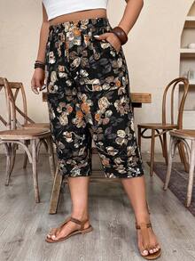 Weeklong Plus SizeCasual Imitation Linen Cropped Pants - Black - View 4