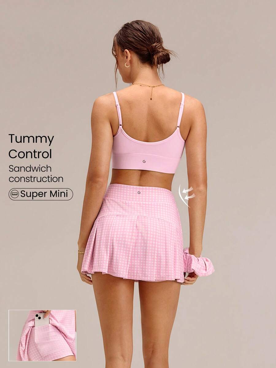 GLOWMODE Falda de entrenamiento de 4.5" cómoda y elástica con control de abdomen 360°, cintura ultra alta en forma de V, volantes en la cadera y pantalones cortos integrados, para tenis, golf y uso diario, secado rápido, primavera y verano - Rosa - Ver 1