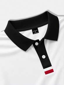 NEOREFINED 男士經典配色領短袖 Polo 衫，徽章印花休閒短袖上衣，都市休閒百搭風格 - 彩色 - 查看 6