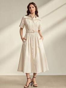 Anewsta Essential Elegantes Damen-Jeanskleid im Urlaubsstil, Blau, Slim Fit - Weiss - Übersicht 6