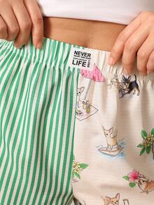 Chillnights Young Cartoon Animal Patchwork Striped Colorblock Women's Pajama Shorts - Multicolor - View 6