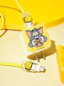 TOM & JERRY X SHEIN Protector de cable de datos, adecuado para cargador de , juego de 4 piezas de protectores de cable de teléfono móvil, protector de cargador (excluyendo cable de datos) - Amarillo - Ver 2