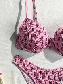 Swim Vcay Setelan Baju Renang Dua Potong Wanita Musim Panas untuk Pantai dengan Motif Cetak Seluruh Permukaan, Tali Bahu Tipis dan Bawahan Segitiga - MultiWarna - View 5