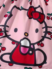 HELLO KITTY AND FRIENDS | SHEIN 女童字母卡通印花百褶拼接色塊休閒日常細肩帶洋裝 - 粉色 - 查看 8