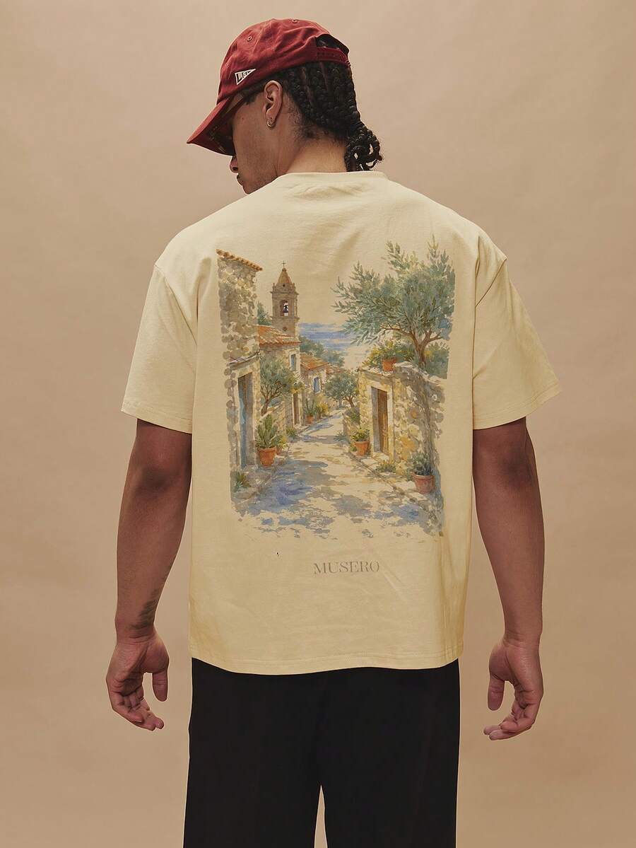 Musero SHORT SLEEVE OVERSIZED GRAPHIC TSHIRT - "Postage Stamp" - Pale Yellow - View 1