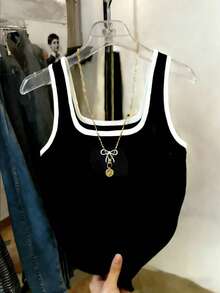 Resyla Women's Summer Contrast Trim Bow Embroidered Fitted Camisole - Black - View 4