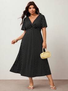 Enliva Plus Size Black And White Twist Knot Casual Elegant Vacation Dress, For Apple And Rounded Body Shape Tea Party Summer - Multicolor - View 4