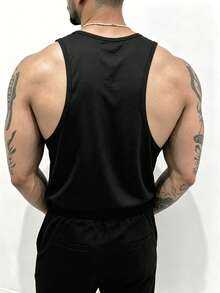 GymBeat Men's Star Print Contrast Color Sports Tank Top For Running - Black - View 2
