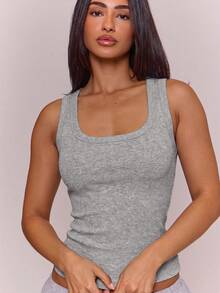 MUSERA ESSENTIALS Soft Rib Scoop Neck Fitted Longline Tank Vest Top Sold As 2 Pieces Multipack Spring Summer Holiday Everyday Cute Daily Basics Simple Essential - Grey - View 2