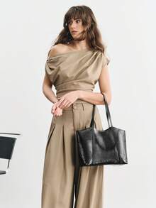 SHECARRY Bolso tote de moda y simple para mujer, bolso de hombro negro exquisito de gran capacidad, adecuado para mujeres, madres, profesoras, uso diario, ir al trabajo, compras, viajes y combinaciones - Negro - Ver 7