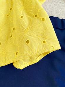 PrepCrw 1pc Young Girls' Elegant Embroidered Petal Sleeve Square Collar Blouse, Suitable For Outings, Gatherings, Festivals, Spring, Summer, Weddings - Yellow - View 7