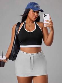 SHEIN Rhythm Era Plus Size Women's Seamless Yoga Tank Top, Women's Fitness Yoga Top, Sports Apparel, Backless Ruched Tank Top Gym Sports Black And White Summer - Black - View 6