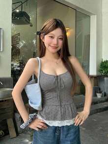 DAZY 女款韓式波點優雅無袖蝴蝶結襯衫 夏季 - 淺灰色 - 查看 3