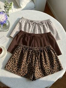 Comfortcana 3pcs/Set Celana Pendek Rumah Nyaman Wanita dengan Ikat Pinggang, Cocok untuk Musim Panas - MultiWarna - View 4