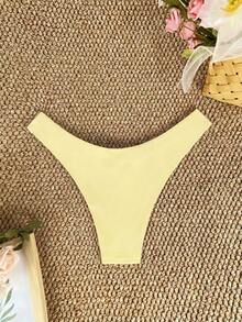 SHEIN Swim Celana Bikini Minimalis Seksi Warna Polos untuk Wanita di Musim Panas, Cocok untuk Liburan, Pantai, dan Tepi Laut - Angsa kuning - View 2