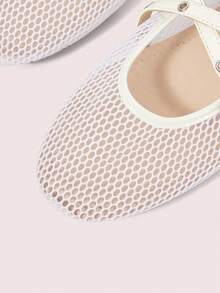 CUCCOO DOLLMOD A Pair Of White Stylish Elegant Mary Jane Flats, Mesh Breathable Ballet Round Toe Flats, Buckle Straps - Chantilly - View 4