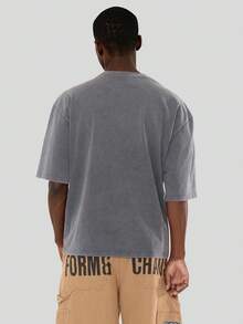 FORM&CHAOS Men's Summer Vintage Casual Streetwear Washed T-Shirt Going Out Dark Grey - Black - View 2