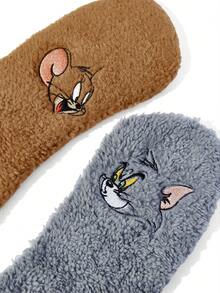 TOM & JERRY X SHEIN 卡通毛絨保暖馬桶座墊，家用通用加厚親膚防滑馬桶蓋墊，易安裝可水洗浴室馬桶座墊 - 棕色+灰色 - 查看 4