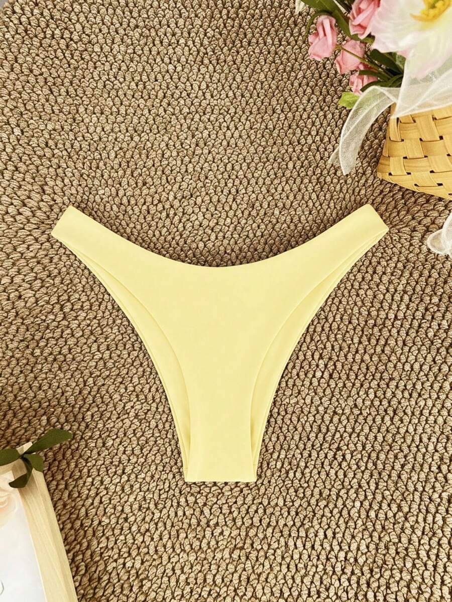 SHEIN Swim Celana Bikini Minimalis Seksi Warna Polos untuk Wanita di Musim Panas, Cocok untuk Liburan, Pantai, dan Tepi Laut - Angsa kuning - View 1