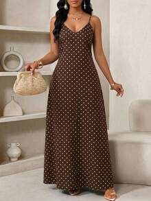 SHEIN Lady 大尺碼女款波點休閒日常穿搭細肩帶洋裝 - 彩色 - 查看 4