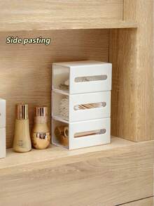 1PC White Wall Mounted Makeup Pad Storage Box, Transparent Bathroom Cotton Swab, Makeup Remover Pad, Hair Accessories, Headband, Mirror Cabinet Storage Box, Drawer - White - View 5