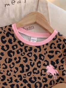 2pcs Girls Sweet Cool Casual Leopard Print Round Neck Short Sleeve T-Shirts, Suitable For Outdoor Sports, Suitable For Spring/Summer Daily Wear, Fashionable Classic, Suitable For Street Photography - Multicolor - View 3