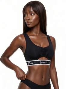 Rest Era Women's Letter Print Colorblock Cutout Sexy Cropped Lingerie - Black - View 5