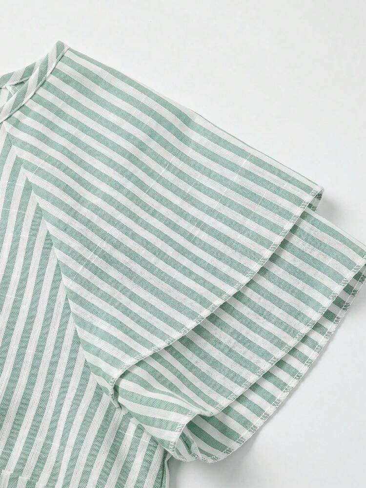 Balvessa Double Layer Ruffle Trim Casual Vacation Round Neck Classic Commute Versatile Women's Blouse - Green - View 7