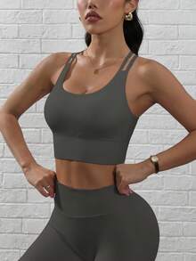 SHEIN Velisys 女款純色後背交叉時尚修身運動內衣 - 彩色 - 查看 3
