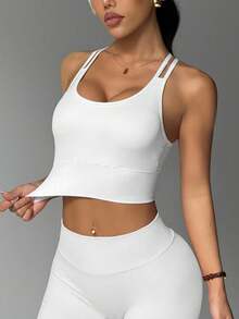 SHEIN Velisys 女款純色後背交叉時尚修身運動內衣 - 彩色 - 查看 5