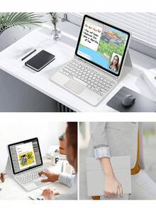 Teckwe Case With Pen Slot, Compatible With Samsung Galaxy Tab / R Detachable Rechargeable Touchpad Keyboard CaseWith Pen Slot, Compatible With Samsung Galaxy Tab Magnetic Bluetooth KeyboardCover (Light Gray) - View 4