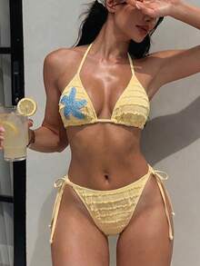 Bonvoyette Vacation Beach Starfish Decor Two-Piece Swimsuit - Pale Yellow - View 7