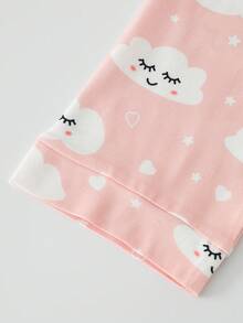 SHEIN 女童甜美仙女公主風可愛優雅休閒日常嬰兒洗禮/生日長袖長褲家居服套裝，粉色雲朵印花翻領睡衣 2 件組 - 粉色 - 查看 8