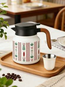1Pc 800ml Saudi Style Coffee Pot Tea Pot, Long Heat Preservation, Middle East Style Coconut Tree Print, Suitable For Home, Restaurant, Gift Giving & Saudi National Day - Multicolor - View 5