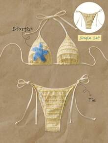 Bonvoyette Vacation Beach Starfish Decor Two-Piece Swimsuit - Pale Yellow - View 4