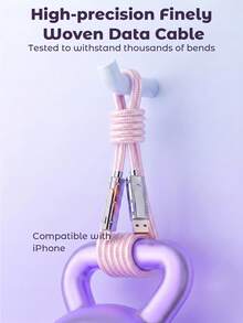Teckwe 4 In 1 Braided Multi Charging Cable, 180° Rotatable Dual Type-C USB A Fast Charging Cord, Universal Multi Interface Charger Wire For IPhone Android Cell Phones Travel - Multicolor - View 4
