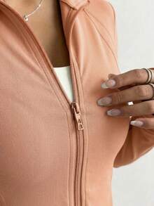 Sweatsuit Tight Front Closure Sleeve Long Neck High Neck - Naranja Claro - View 4