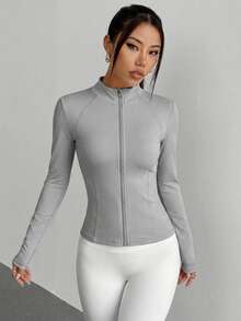Sweatsuit Tight Front Closure Sleeve Long Neck High Neck - Light Grey - View 3