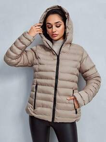 RueChic Abrigo acolchado con cremallera con capucha - Camel - Ver 6