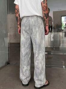 STEELVANCE Plus Size Men's Tie-Dye Pattern Drawstring Waist Pleated Casual Long Pants - White - View 2