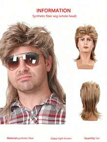 1 pieza Peluca de hombre estilo mullet, rizada y marrón, para disfraz retro de los años 70 y 80, fiesta de disfraces, show, Navidad - Multicolor - Ver 12