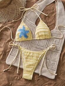 Bonvoyette Vacation Beach Starfish Decor Two-Piece Swimsuit - Pale Yellow - View 2
