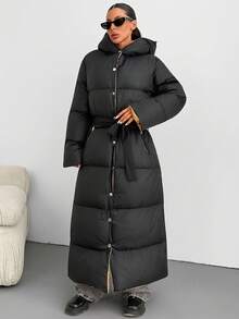 EURMUSE Women Solid Color Pocket Detailed Long Winter Coats Travel Everyday Black Minimalist Casual - Black - View 6