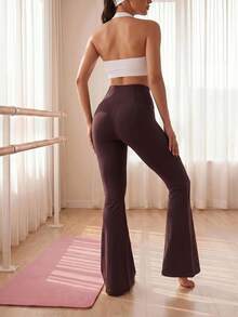 Eassivo Women's Fashion Solid Color Fitted Ruched Athletic Flare Leggings - Multicolor - View 3