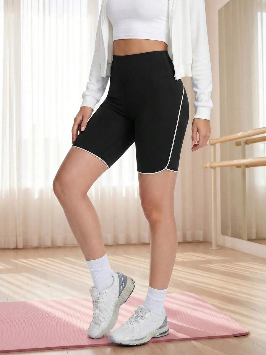 Eassivo 女款高腰日常健身運動短褲 - 黑色 - 查看 1