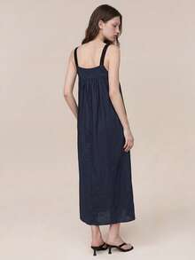 SHEIN 女士纯色无袖休闲连衣裙 - 黑色 - 查看 2