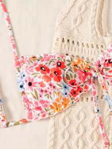 Swim Mod Spring/Summer White Print Bikini Women's Beach Vacation Vacation Swimsuit Sexy Tropical Beach Swimwear With Double Shoulder Straps - Pink - View 4