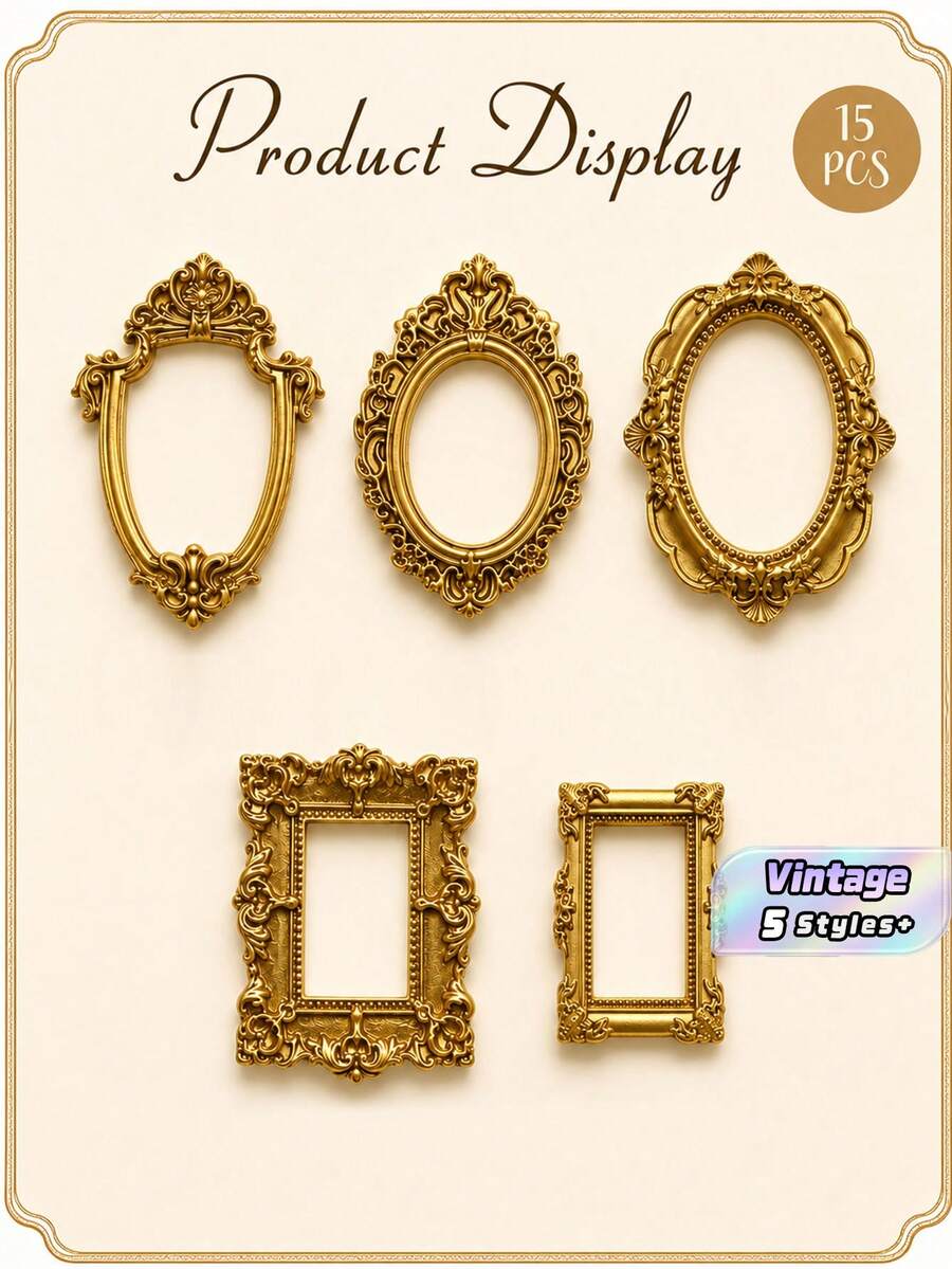 Mini Vintage Picture Frames, Small Resin Antique-Style Picture Frames, Small Gold Picture Frames-Perfect For DIY Wall Decor, Jewelry Display, Photography, Parties, Hotels, And Home Decor - 15 pcs - View 1