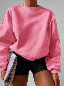 RueChic Solid Mock Neck Drop Shoulder Pullover - Pink - View 6